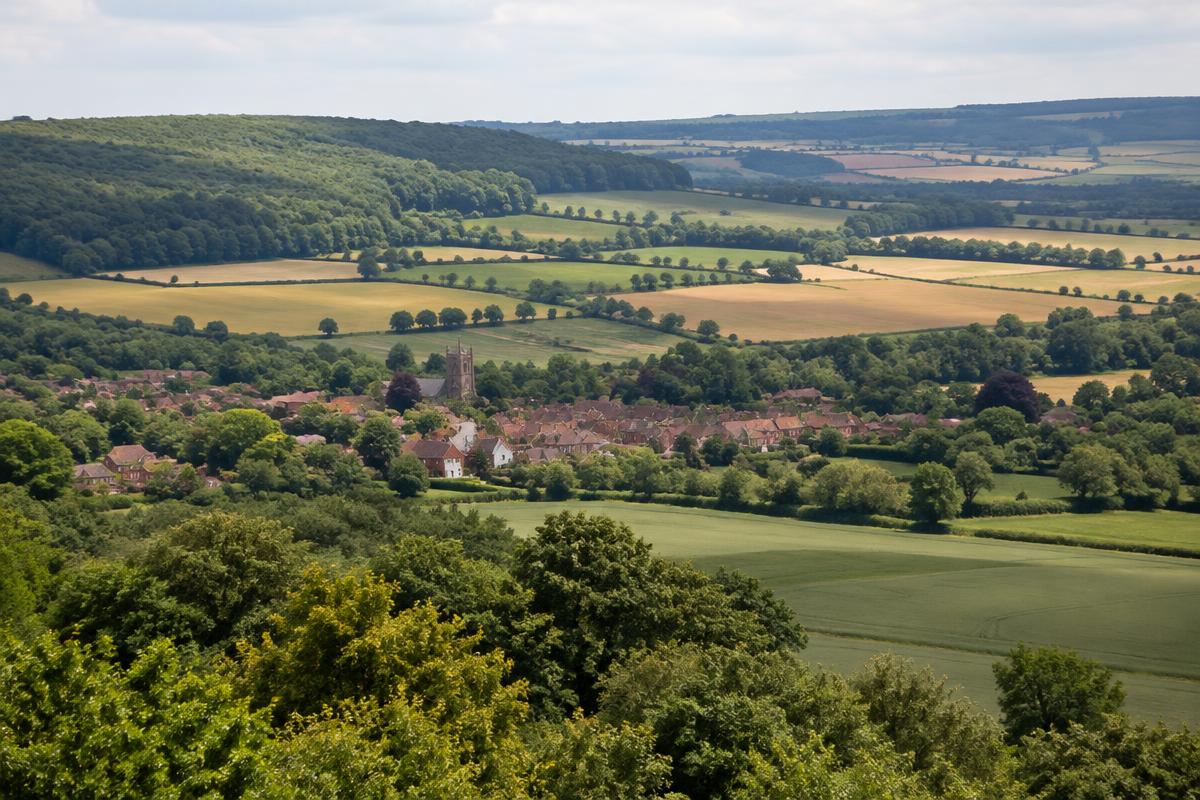 Buckinghamshire countryside with Chiltern woodland and farmland around a village