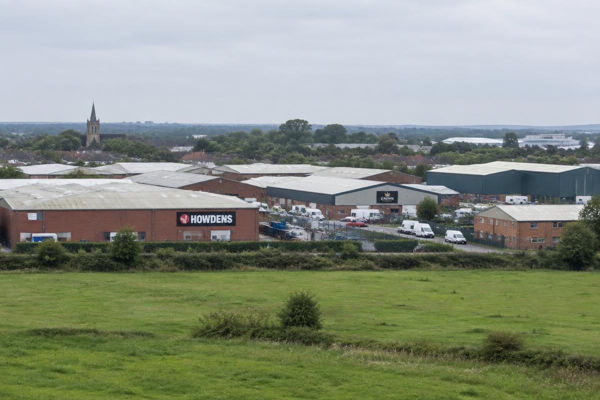 Northampton industrial units and warehouses beside open fields