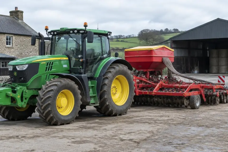 Farm machinery prepared for purchase under a hire purchase agreement, showing the operating setting and condition.